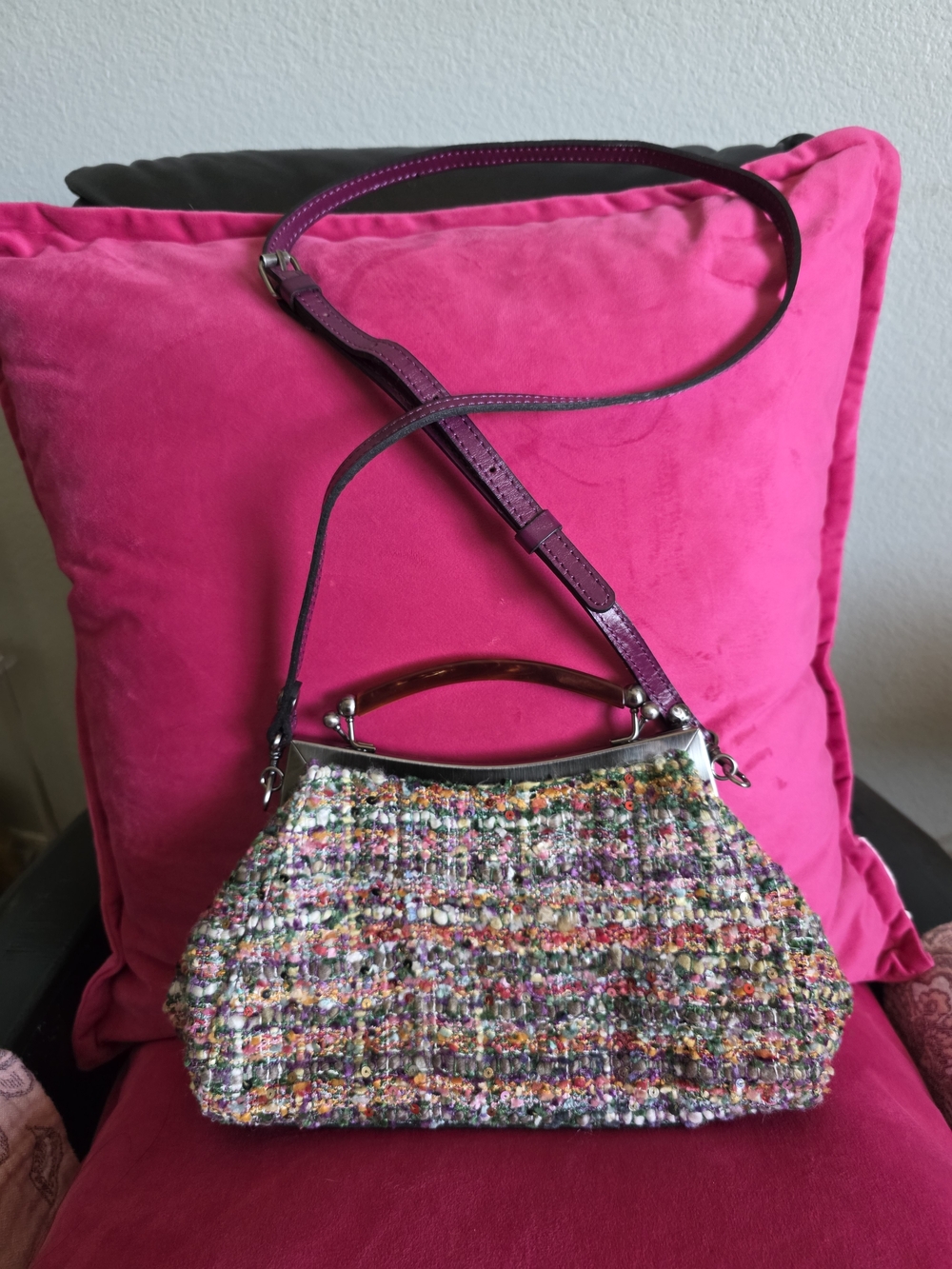 Patricia Nash Multicolor Tweed Shoulder Bag with Purple Strap